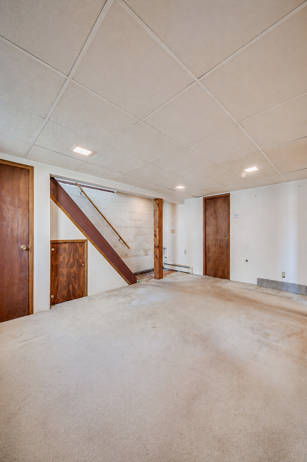 Empty finished basement before virtual staging